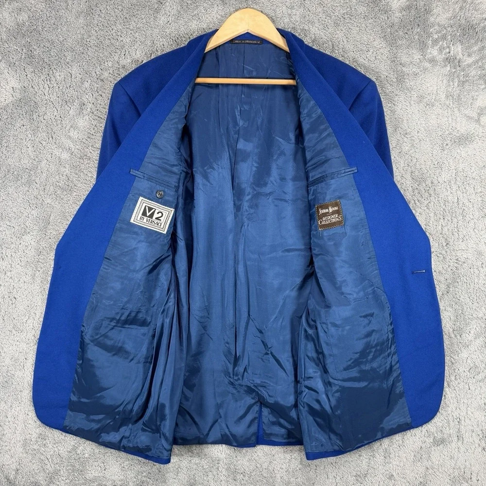 Versace V2 Blazer Mens 42L‎ Electric Blue Wool Cashmere Jacket Nieman Marcus